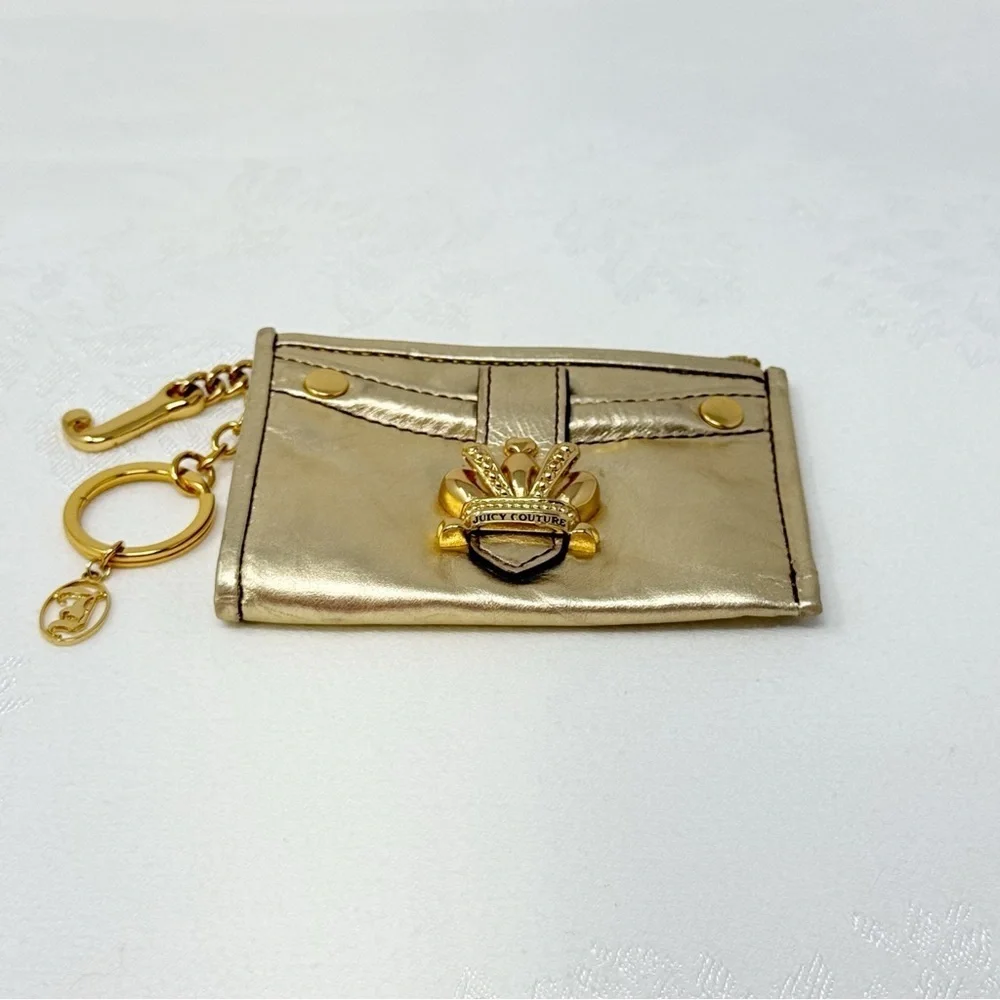 Juicy Couture Gold Metallic Crown Keychain Wallet Card Holder